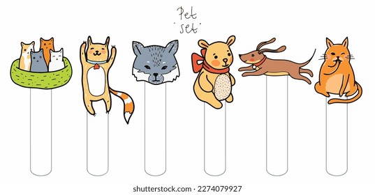 Color clip art of a pet on a white or transparent background. From a vector large set. Hare, hamster, cat, dog, mouse, raccoon, fox, kittens, toys, parrot