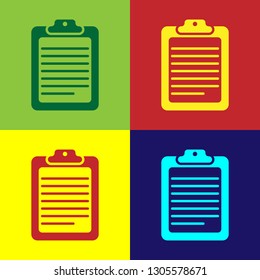 Color Clipboard with document icon isolated on color backgrounds. Flat design. Vector Illustration