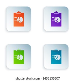Color Clipboard with graph chart icon isolated on white background. Report text file icon. Accounting sign. Audit, analysis, planning. Set icons in colorful square buttons. Vector Illustration