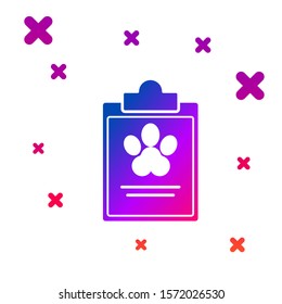 Color Clipboard with medical clinical record pet icon isolated on white background. Health insurance form. Medical check marks report. Gradient random dynamic shapes. Vector Illustration