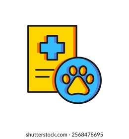 Color Clipboard with medical clinical record pet icon isolated on white background. Health insurance form. Medical check marks report. Flat filled outline style with shadow. Vector