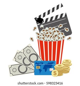 color clipper board, pop corn and money icon, vector illustraction design