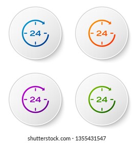 Color Clock 24 hours icon isolated on white background. All day cyclic icon. 24 hours service symbol. Set color icon in circle buttons. Vector Illustration