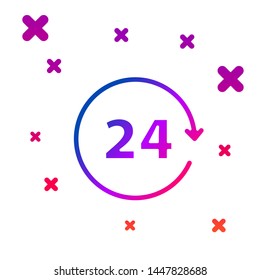 Color Clock 24 hours icon isolated on white background. All day cyclic icon. 24 hours service symbol. Gradient random dynamic shapes. Vector Illustration