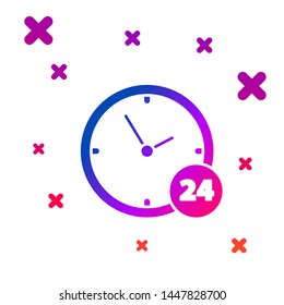 Color Clock 24 hours icon isolated on white background. All day cyclic icon. 24 hours service symbol. Gradient random dynamic shapes. Vector Illustration