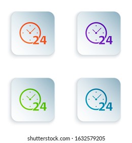 Color Clock 24 Hours Icon Isolated On White Background. All Day Cyclic Icon. 24 Hours Service Symbol. Set Icons In Square Buttons. Vector Illustration