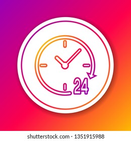 Color Clock 24 hours line icon isolated on color background. All day cyclic icon. 24 hours service symbol. Circle white button. Vector Illustration