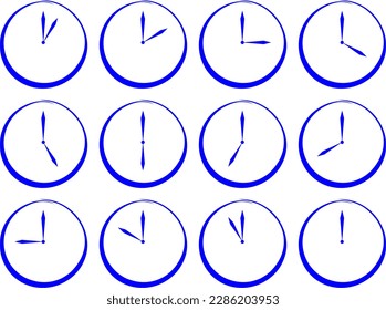 color clock, all hours, 1 hour, 2 3 4 5 6 7 8 9 10 11 12 hours
