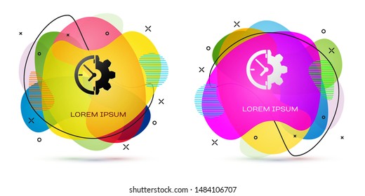 Color Clock and gear icon isolated on white background. Time Management symbol. Business concept. Abstract banner with liquid shapes. Vector Illustration