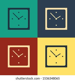 Color Clock icon isolated on color background. Time symbol. Vintage style drawing. Vector Illustration
