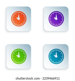 Color Clock icon isolated on white background. Time symbol. Set colorful icons in square buttons. Vector Illustration