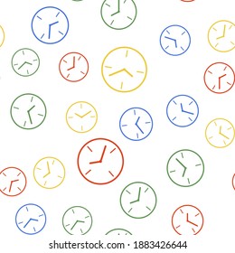 Icono de reloj de color aislado patrón sin soldadura sobre fondo blanco. Símbolo de tiempo. Vector.