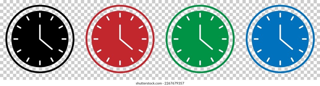 Juego de iconos de reloj de color. Símbolo de tiempo. Ilustración del vector aislada en fondo transparente
