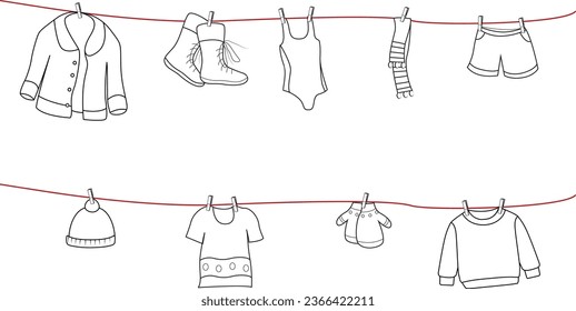 color clothes. winter summer. painting clothes. vector line. kindergarten activity