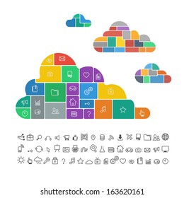 color Cloud database computing infographics flat