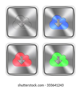 Color cloud download icons engraved in glossy steel push buttons. Well organized layer structure, color swatches and graphic styles.