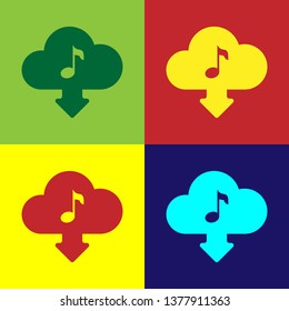 Color Cloud download music icon isolated on color backgrounds. Music streaming service, sound cloud computing, online media streaming, audio wave. Flat design. Vector Illustration