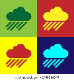 Color Cloud with rain icon isolated on color background. Rain cloud precipitation with rain drops.  Vector Illustration
