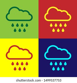 Color Cloud with rain icon isolated on color background. Rain cloud precipitation with rain drops.  Vector Illustration