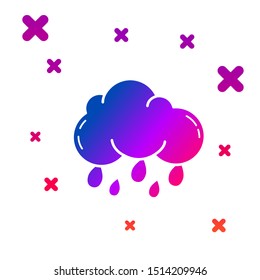Color Cloud with rain icon isolated on white background. Rain cloud precipitation with rain drops. Gradient random dynamic shapes. Vector Illustration