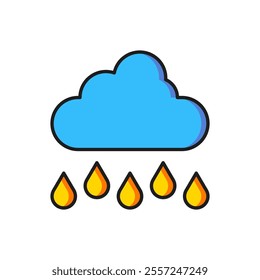 Color Cloud with rain icon isolated on white background. Rain cloud precipitation with rain drops. Flat filled outline style with shadow. Vector