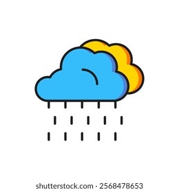 Color Cloud with rain icon isolated on white background. Rain cloud precipitation with rain drops. Flat filled outline style with shadow. Vector