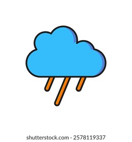 Color Cloud with rain icon isolated on white background. Rain cloud precipitation with rain drops. Flat filled outline style with shadow. Vector