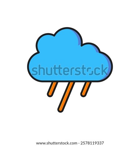 Color Cloud with rain icon isolated on white background. Rain cloud precipitation with rain drops. Flat filled outline style with shadow. Vector