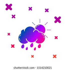 Color Cloud with rain and sun icon isolated on white background. Rain cloud precipitation with rain drops. Gradient random dynamic shapes. Vector Illustration
