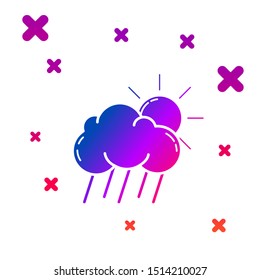 Color Cloud with rain and sun icon isolated on white background. Rain cloud precipitation with rain drops. Gradient random dynamic shapes. Vector Illustration