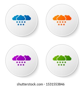 Color Cloud with snow icon isolated on white background. Cloud with snowflakes. Single weather icon. Snowing sign. Set icons in circle buttons. Vector Illustration