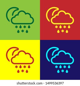 Color Cloud with snow and rain icon isolated on color background. Weather icon.  Vector Illustration