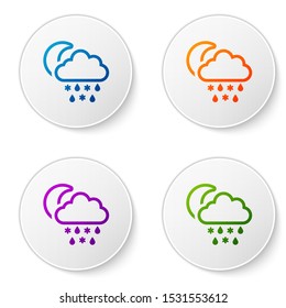 Color Cloud with snow and rain icon isolated on white background. Weather icon. Set icons in circle buttons. Vector Illustration