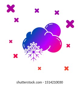 Color Cloud with snow and sun icon isolated on white background. Cloud with snowflakes. Single weather icon. Snowing sign. Gradient random dynamic shapes. Vector Illustration