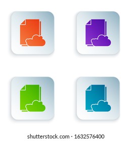Color Cloud storage text document icon isolated on white background. Set icons in square buttons. Vector Illustration