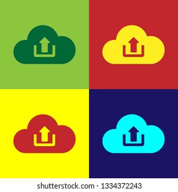 Color Cloud upload icon isolated on color backgrounds. Flat design. Vector Illustration