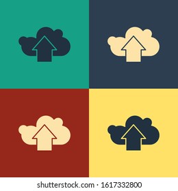 Color Cloud upload icon isolated on color background. Vintage style drawing. Vector Illustration