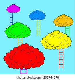 Color clouds with stairs, vector illustration