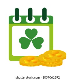 color clover inside calendar celebrate and gold coins