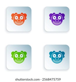 Color Clown head icon isolated on white background. Set colorful icons in square buttons. Vector