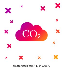 Color CO2 emissions in cloud icon on white background. Carbon dioxide formula symbol, smog pollution concept, environment concept, combustion products. Gradient dynamic shapes. Vector Illustration