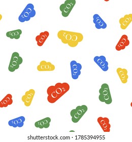 Farbige CO2-Emissionen in Cloud-Symbol einzeln auf weißem Hintergrund. Symbol für Kohlendioxidformel, Konzept für die Rauchbelastung, Umwelt, Verbrennungsprodukte.  Vektorgrafik