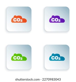 Color CO2 emissions in cloud icon isolated on white background. Carbon dioxide formula, smog pollution concept, environment concept. Set colorful icons in square buttons. Vector