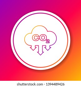 Color CO2 emissions in cloud line icon isolated on color background. Carbon dioxide formula symbol, smog pollution concept, environment concept. Circle white button. Vector Illustration