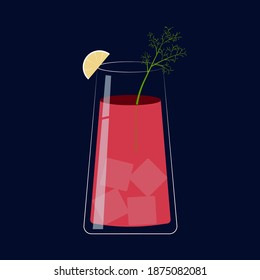 Color cocktail illustration. Idea for bartender book or menu. Bloody Mary cocktail.