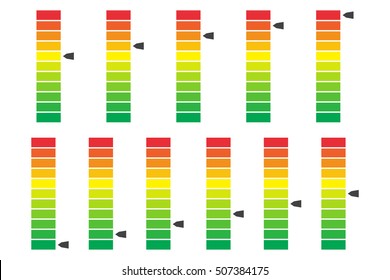 Color coded progress, level indicator with units. Vector illustartion