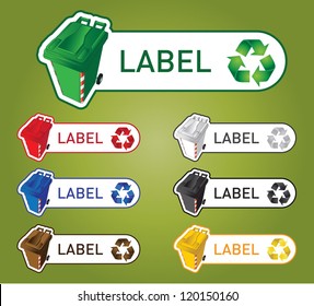 Color coded recycle bins labels or signs