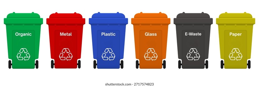 Cubos de reciclaje codificados por colores para la separación de residuos
