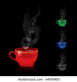 Color coffe mugs. Vector illustration on black background