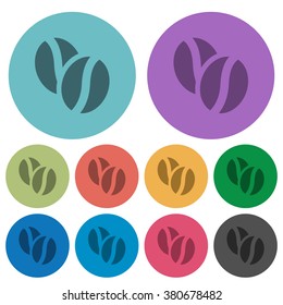 Color coffee beans flat icon set on round background.